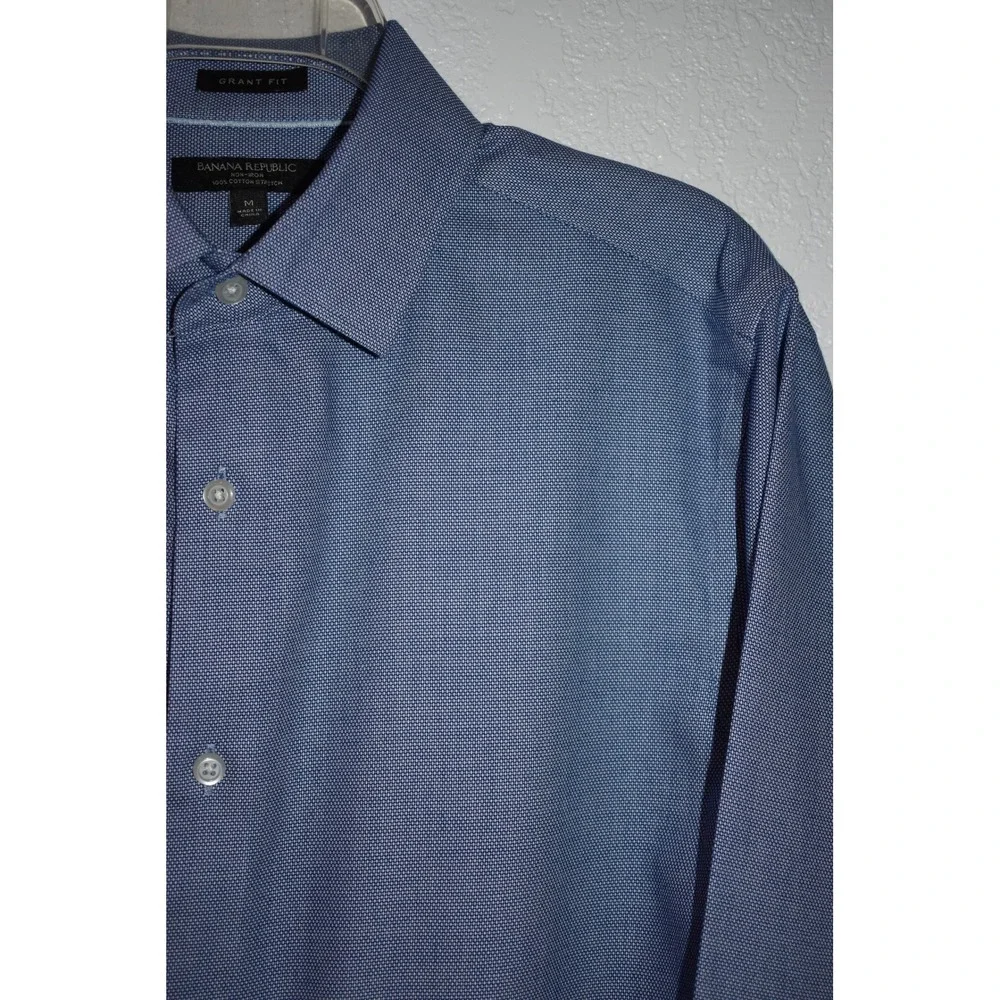 Banana Republic Grant Fit Blue Non-Iron Cotton Stretch Dress Shirt Medium Mens